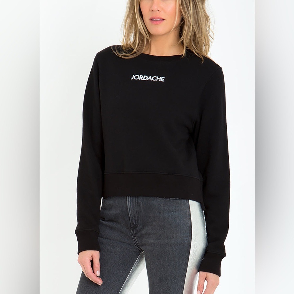 Jordache Black Cropped Sweatshirt Crewneck Long Sleeve Logo Size‎ L